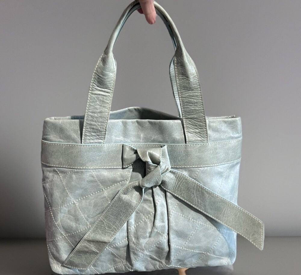 Roberta Gandolfi Women's MINT Green Leather Big Ribbon Tote Carryall Handbag